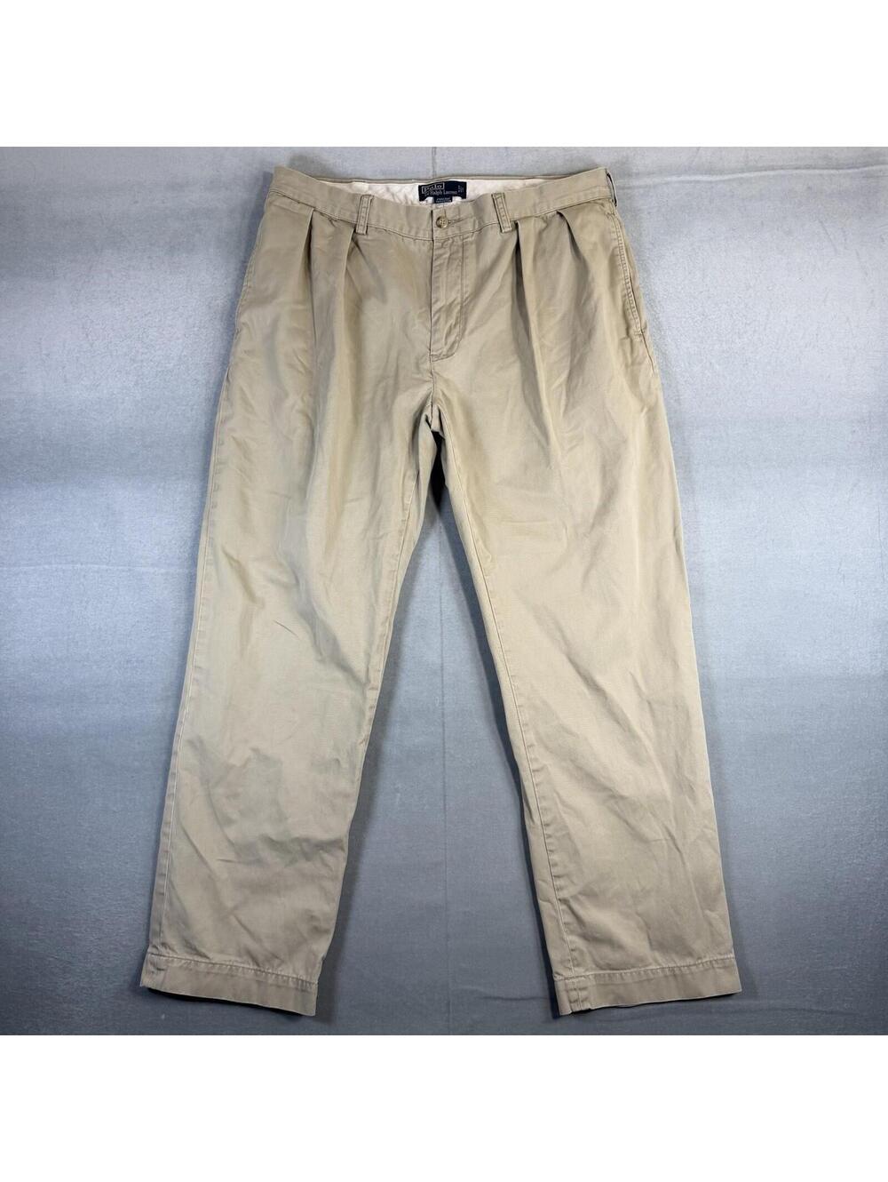 Vintage Polo Ralph Lauren Ethan Chino Pants Mens 36x32 Beige Pleated Classic - Picture 1 of 8